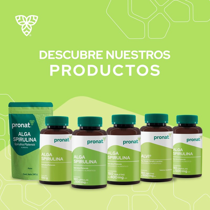 PRONAT | Alga Spirulina 100% Pura, Suplemento Alimenticio, 180 cápsulas