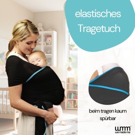 Wuti Wrap elastisches Tragetuch, Tragetasche, Stilltuch für unterwegs, einfach zu binden, trocknet schnell nach Dusche oder Schwimmbad für Neugeborene ab Geburt schwarz