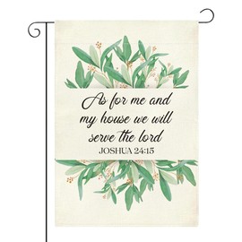 Jesus Christian Garden Flag As for Me and My House We Will Serve the Lord Outdoor Decorations Small Double Sided Burlap art Stained Glass Style Garden Flags 12 x 18 Inch for Outside