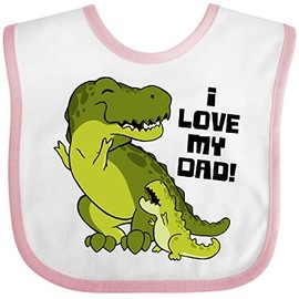 inktastic I Love My Dad with Baby and Daddy Tyranasaurus Rex Baby Bib White and Pink 3af84