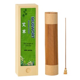 Lanxitown Mugwort Incense Sticks with Wood Box and Holder for Meditation Relaxation and Spiritual Cleansing Mugwort Herb Moxa Stick Wormwood 0.44 lbs (Mugwort Incense Sticks)