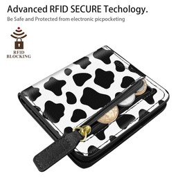 Simikol Womens Small RFID Blocking Wallet Compact Bifold Pocket Cute Credit Card Holder Leather Coin Slot Ladies Mini Purse with ID Window, Cow, Cow, Minimalist