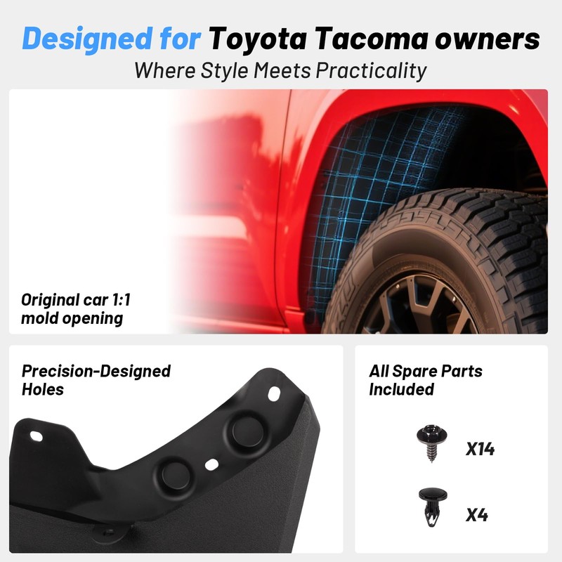 4PCS Mud Flaps Fit for 2024 2025 2026 Toyota Tacoma,
