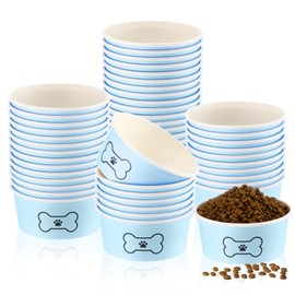 Honeydak 60 Pcs Disposable Dog Bowls 12oz Pet Food Water Paper Bowls Lightweight with Bone Pattern Portable Puppy Feeding Container for Outdoor Travel Camping Hiking (Blue)