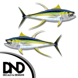 Yellowfin Tuna - Fish Decal Fishing Tackle Box Bumper Sticker "3in SET" F1130 D&