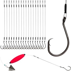 Dovesun 20PCS Circle Hooks Fishing Hooks Saltwater Freshwater Catfish Hooks 2/0 Pre-rigged Circle Hooks Wire Leader