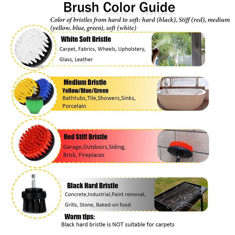 Tialero 8Pcs Drill Brush Attachment Set, 7Pcs 1/4in Power Scrubber