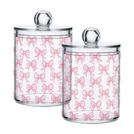 CHSIN 2 Pack Qtip Holder Dispenser with Lids,Cute Pink Bows Plastic Storage Containers,Bathroom Canisters Organizer for Cotton Ball,Cotton Swab,Cotton Round Pads,Floss 21219887