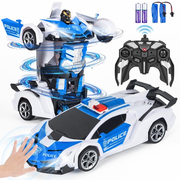 Highttoy Remote Control Car for Kids Age 3-12, Transforming Police