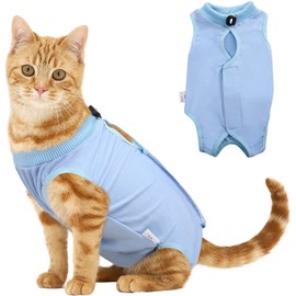 Voarge Recovery Suit Cat, Cat Bodysuit After Surgery, Anti-Leaking, Prevent Licking After Surgery, Weaning and Keeping Warm Recovery Cloth Suit for Cats, Dogs (L, Blue)