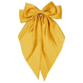 Big Hair Bows for Women Gold Yellow Silky Satin Hair Bow Hair Clips Long Tail Cute Hair Ribbon Coquette Bows Hair Barrettes for Girls
