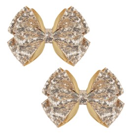 6-Inch Double Layer Sequin Bow Hair Clips for Girls – Sparkling Alligator Clip Bows, Pack of 2, Ideal for Kids' Hairstyles and Special Occasions – Gold
