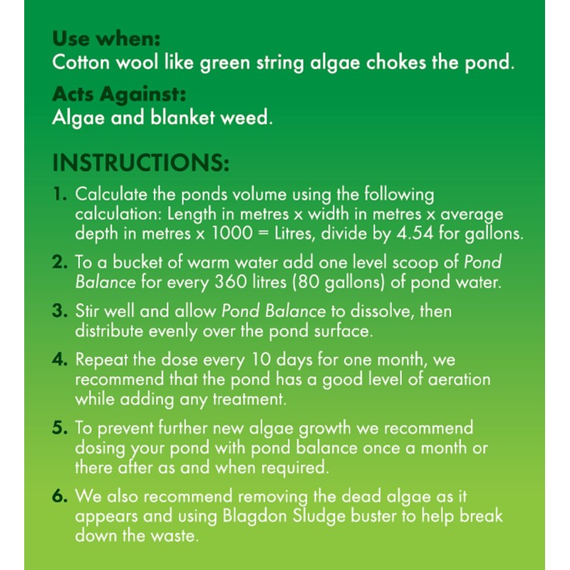 Blagdon Pond Balance, Clears Blanketweed & Algae, Encourages Plant Growth,