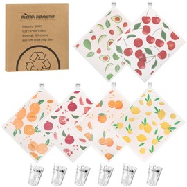 6 Pack Swedish Dishcloths for Kitchen, Reusable Paper Towels Swedish Dish Towels with Clips, Absorbent Dish Cloth No Odor for Cleaning Home Kitchen（Fruit Patterns）