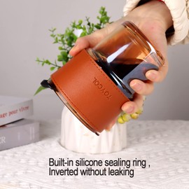 13.5oz Glass Tumbler Coffee Cups with Straw and Lid Reusable Travel Iced Coffee Smoothies Cups Amber Glasses Drinking Glass Cups with Leather Band for Hot & Cold Beverages