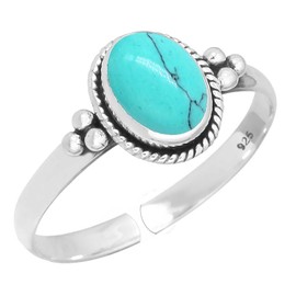 Jeweloporium 925 Silver Ring for Women Blue Turquoise Gemstone Boho Small Silver Ring Adjustable Size J to R 1/2 Christmas - Gift Victorian Jewellery