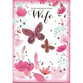 Happy Birthday Card To My Wife 17.5 x 25 Cm Flowers and Butterflies Design You're Amazing I Love You