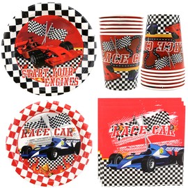 Racing Birthday Party Supplies Set Serves 20 - Includes Plates, Napkins, Cup, Racing Car Party Decorations for Boy