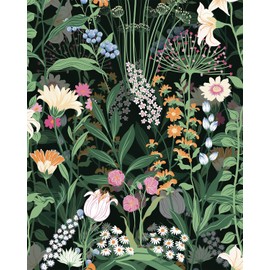 Tomete Boho Vintage Peel and Stick Wallpaper, Floral Wallpaper, Dark Green Black Flower Contact Paper for Cabinets and Drawers, Retro Renter Friendly Sticker, Waterproof, Self Adhesive, Removable