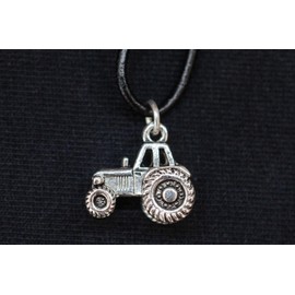 Miniblings Tractor Silver Necklace Farm Farmer Car Trekker Boys - Handmade Fashion Jewellery - Leather Chain, Metal