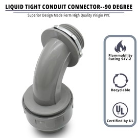 TOMSHIELE 6 Pack 1 Inch Liquid-Tight Conduit Connector, Grey PVC 90-Degree Flexible Conduit Connector for Home Outdoor Tubes, UL Listed