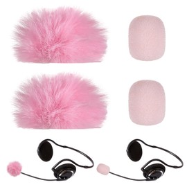 4 Pieces Mini Pink Microphone Windscreen, High-Density Mic Headset Cover Windshield Lapel Headset Microphone Foam and Furry Cover for Lavalier Microphones, Noise Reduction