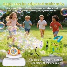 Upgraded Rechargeable Camera Bubble Machine, Bubble Maker for Kids with LED Light, Auto 360° Rotation, Large Bubbles, Type-C Charge, Outdoor Toys Gifts for Wedding, Birthday, Parties, Easter