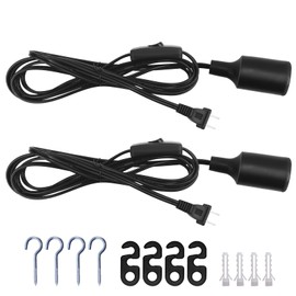 CXLHO E26/E27 Hanging Light Socket with Cord 2 Pack, 9.8ft Extension Cord with On/Off Switch Pendant Light Socket with Silicone Cover and US AC Power Plug for Kitchen Bedroom Dining Room, Black