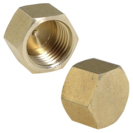 LUORNG 10PCS 1/4 NPT Female Brass Compression Cap Gold Globe Valve Cap Hexagonal Thread Pipe Fitting Pipe End Sealing Cap Suitable for Air Conditioning Water Air Gas Pipeline