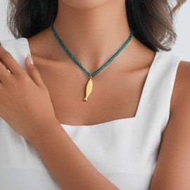 Gold Fish Necklace for Women Trendy Beaded Sardine Fish Pendant Necklace Summer Ocean Beach Jewelry Gift