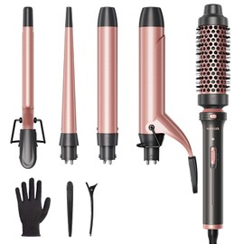 wavytalk Wavytalk 5 in 1 Curling Iron Set with Curling Brush and 4 Interchangeable Ceramic Curling Wand (0.35"-1.25”), Instant Heat Up, Dual Voltage Hair Curler