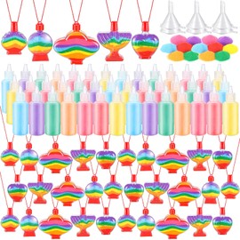 Bokon 78 Pcs Sand Art Bottle Necklace Kits Include 30 Pcs Plastic Sand Art Bottles Necklace, 42 Pcs Colored Art Sand, 6 Mini Plastic Funnels for Wedding Birthday Party Decoration Arts Crafts Supplies