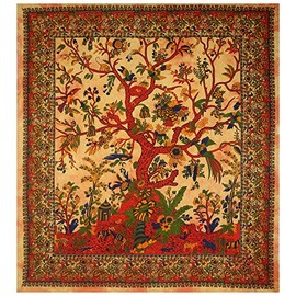 Bless international Tapestry Tree of Life Wall Hanging Psychedelic Tapestries Indian Cotton Bedspread Picnic Sheet Wall Decor Blanket Wall Art Hippie Bedroom Decor (Yellow Orange Tree of Life, (30 X