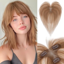 SEGOHAIR Hair Toppers for Thinning Hair Women - Clip-in Wispy Bangs 9x12cm T-Part Hand-Tied 13g Ultra-Lightweight Breathable Base Undetectable & Natural- Chestnut Brown