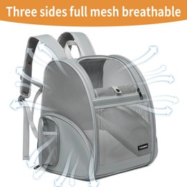 Cat Backpack Carrier for Small Dogs and Medium cat Puppy Kitten Bunny Pet Carrier Backpack Collapsible with Fully Ventilated Mesh with Safety Leash (Gray, 12.9" L x 10.62" W x 15.5" H - M)