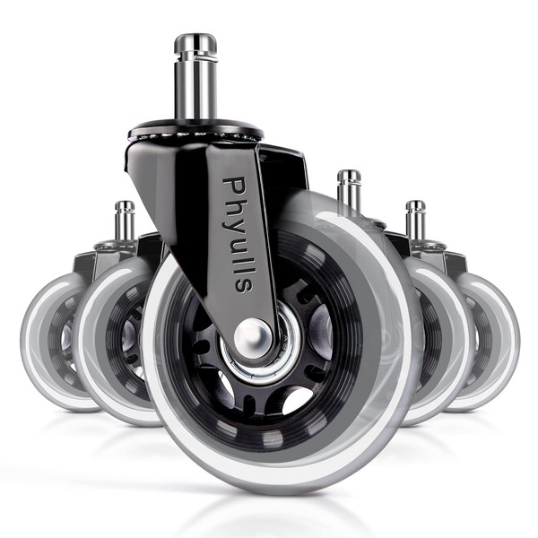 Office Chair Caster Wheels - 3" Rollerblade Replacement Rubber Chair