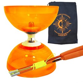 Juggle Dream Orange Cyclone Quartz II Triple Bearing Diabolo with Coloured Superglass Sticks and Carry Bag - Pro Clutch Diablo Set