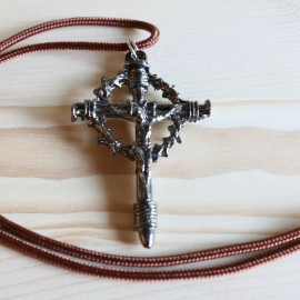 Crucifix Crown of Thorns Handmade Pendant Brown Paracord Necklace Catholic Mercy
