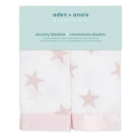 aden + anais Star Security Blanket - Pack of 2 | Pink & White, Soft & Breathable 100% Cotton Muslin with Satin Trim | Square Comforter Set for Girls | Newborn & Infant Essentials