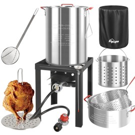 30QT & 10QT Outdoor Fryer | Turkey Fryer | Seafood Boil Pot | Cover & Skimmer Included | 50,000BTU Propane Burner | Aluminum Deep Fryer Pot with Basket | Crab, Seafood & Crawfish Boiler