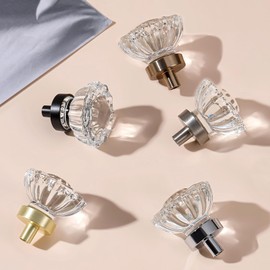 CEYMIO Crystal Knobs for Drawers 16 Pack Brushed Gold Glass Knob, Vintage Cabinet Antique Pulls for Drawer Closet Dresser Cupboard, 1.5 Inch Satin Brass Base Decorative Cabinets Knobs Set