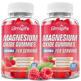 Paquete de 2 gomitas de óxido de magnesio de 400 mg, suplemento masticable de óxido de magnesio para adultos y niños, apoyo nervioso y muscular,...   
