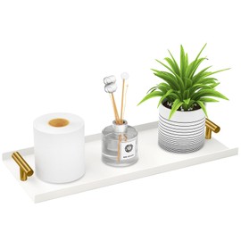 LSK LSK Toilet Paper Basket, White Tank Tray with Golden T-Handle, 14 Inch Bathroom Tray for Organizing, Aluminium Toilet Paper Storage for Tank Topper, Bathroom, Kitchen Counter