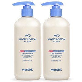 Merpil Body Acne, Back Acne, Chicken Skin, Snake Skin Improvement, AC+Magic Body Lotion Baby Cotton Scent, 400ml, 2 Pieces / 메르필 바디여드름 등드름 닭살 뱀살피부 개선 AC+매직 바디로션 베이비코튼향, 400ml, 2개