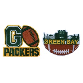 2PCS Green Bay City American Football and GO Words Embroidery Pathces Iron On,Sew On Clothing