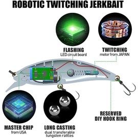 Electric Twitching Jerkbait USB Rechargeable LED Lighted Wobbler Luminous Vibrating Minnow Bait, Long Casting Flashing Bass Fishing Lures for Freshwater Saltwater, Night Fishing (Color 632)