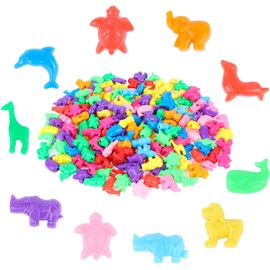 200 Mixed Animal Shaped Colorful Marine and Jungle Animal Spacer Beads - 1 Inch Plastic Craft Beads for Kids Crafts DIY Bracelets Necklaces Keychains Jewelry Making