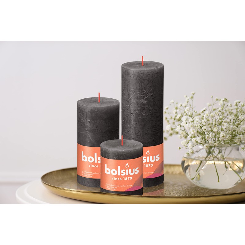 BOLSIUS 4 Pack Black (Stormy Gray) Rustic Pillar Candles -