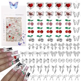110 Pcs Silver Nail Charms and Gems, 3D Butterfly Bows Nail Art Charms, Alloy Silver Nails Bows Charm, Buttefly Bowknots Nails Charm for Acrylic DIY Y2K