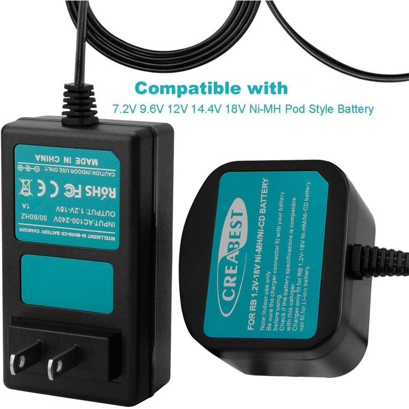 Creabest 1.2V-18V Ni-HM/Ni-CD 1400652 Battery Charger Compatible with Ryobi 7.2V